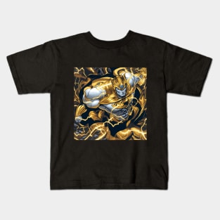 Majestic golden superman bursting through a lightningstorm Kids T-Shirt